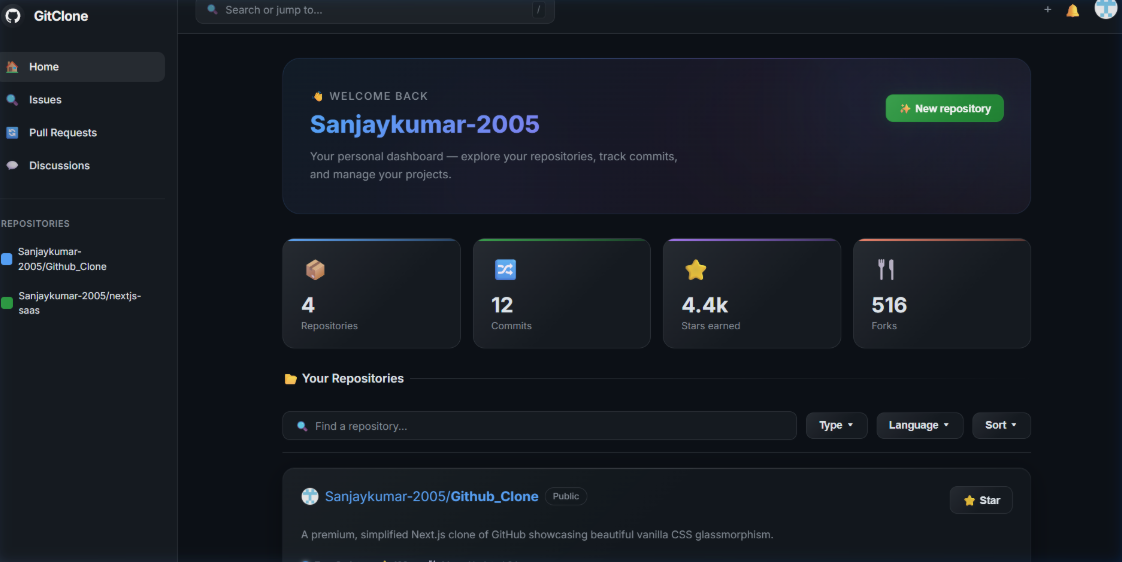 GitHub Clone Dashboard